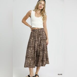 Umgee Drawstring Leopard Midi Skirt